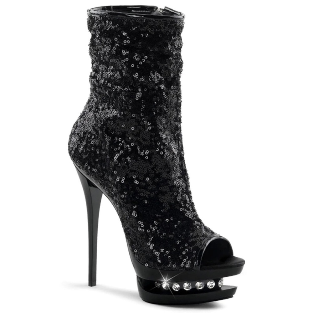 3/$90 Pleaser Black Sequin High Heel Boots Sz 9